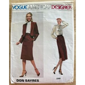 Vogue American Designer Don Sayres Pattern 2300 Misses Jacket Skirt Blouse Tie 8